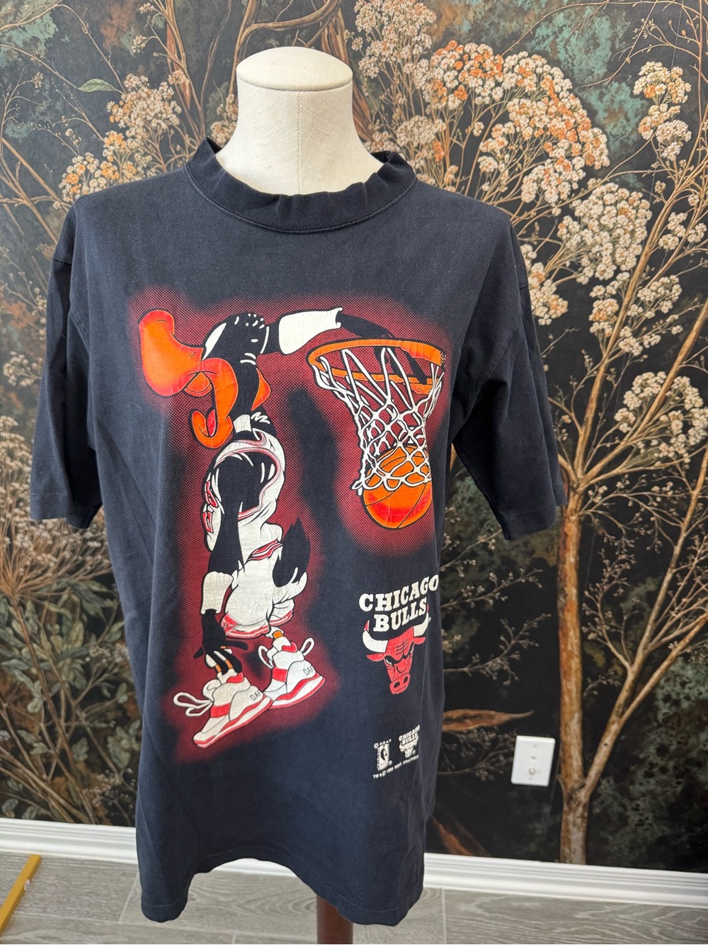 Vintage Chicago Bulls Black Graphic Tee with Red and Orange Accents
